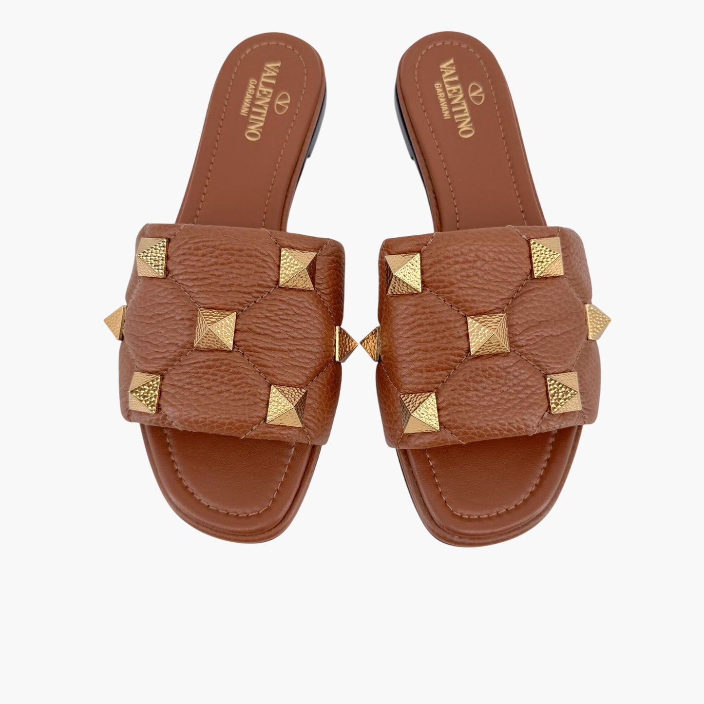 Valentino Garavani Roman Stud Slide Sandals in Brown Leather – Size 37.5