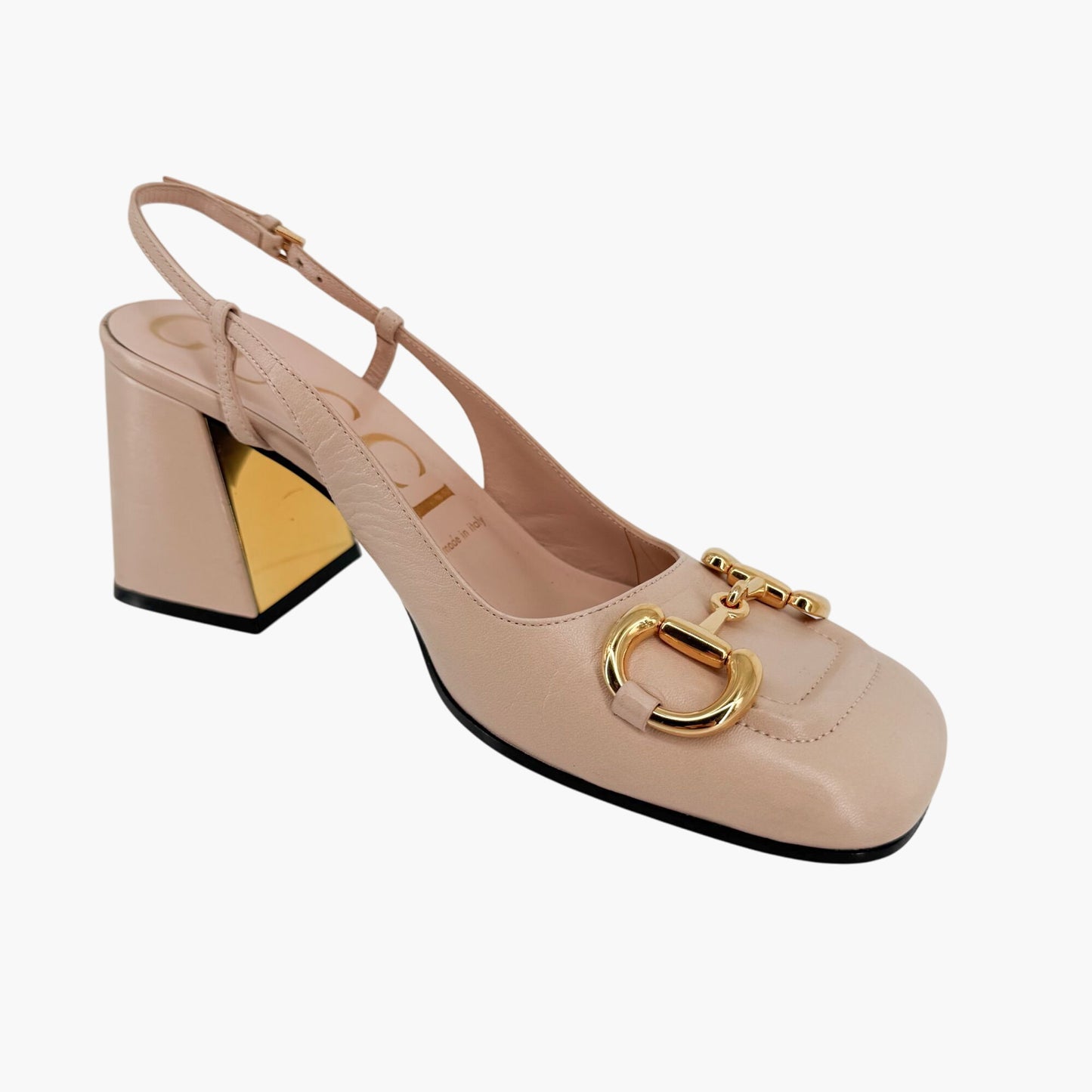 Gucci Baby Horsebit Slingback Pumps in Beige Leather – Size 37.5