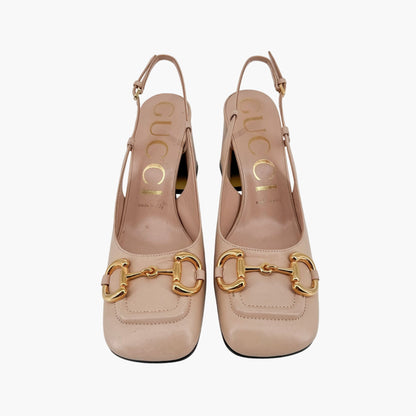 Gucci Baby Horsebit Slingback Pumps in Beige Leather – Size 37.5