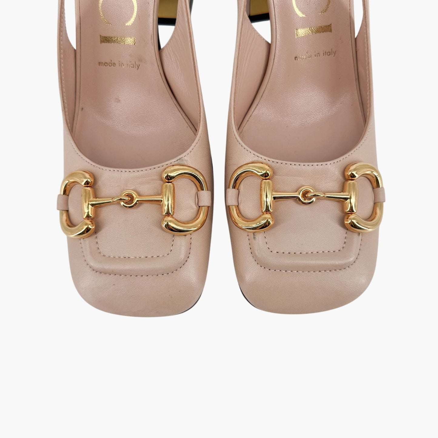 Gucci Baby Horsebit Slingback Pumps in Beige Leather – Size 37.5