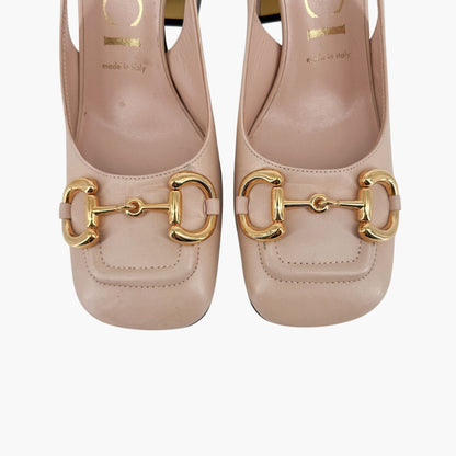 Gucci Baby Horsebit Slingback Pumps in Beige Leather – Size 37.5