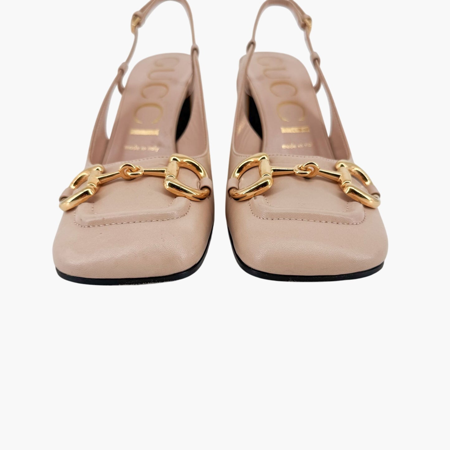 Gucci Baby Horsebit Slingback Pumps in Beige Leather – Size 37.5