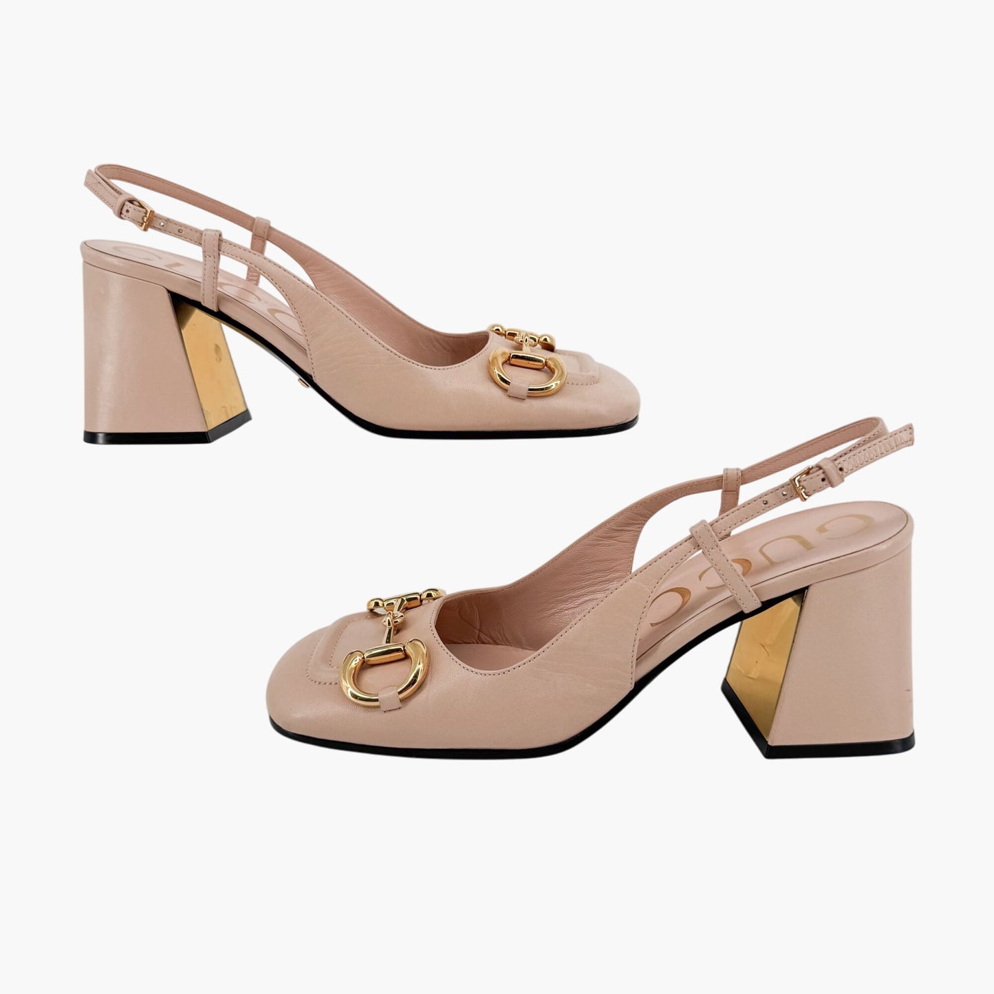Gucci Baby Horsebit Slingback Pumps in Beige Leather – Size 37.5