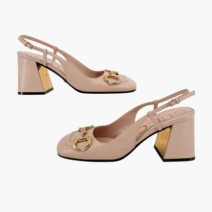 Gucci Baby Horsebit Slingback Pumps in Beige Leather – Size 37.5