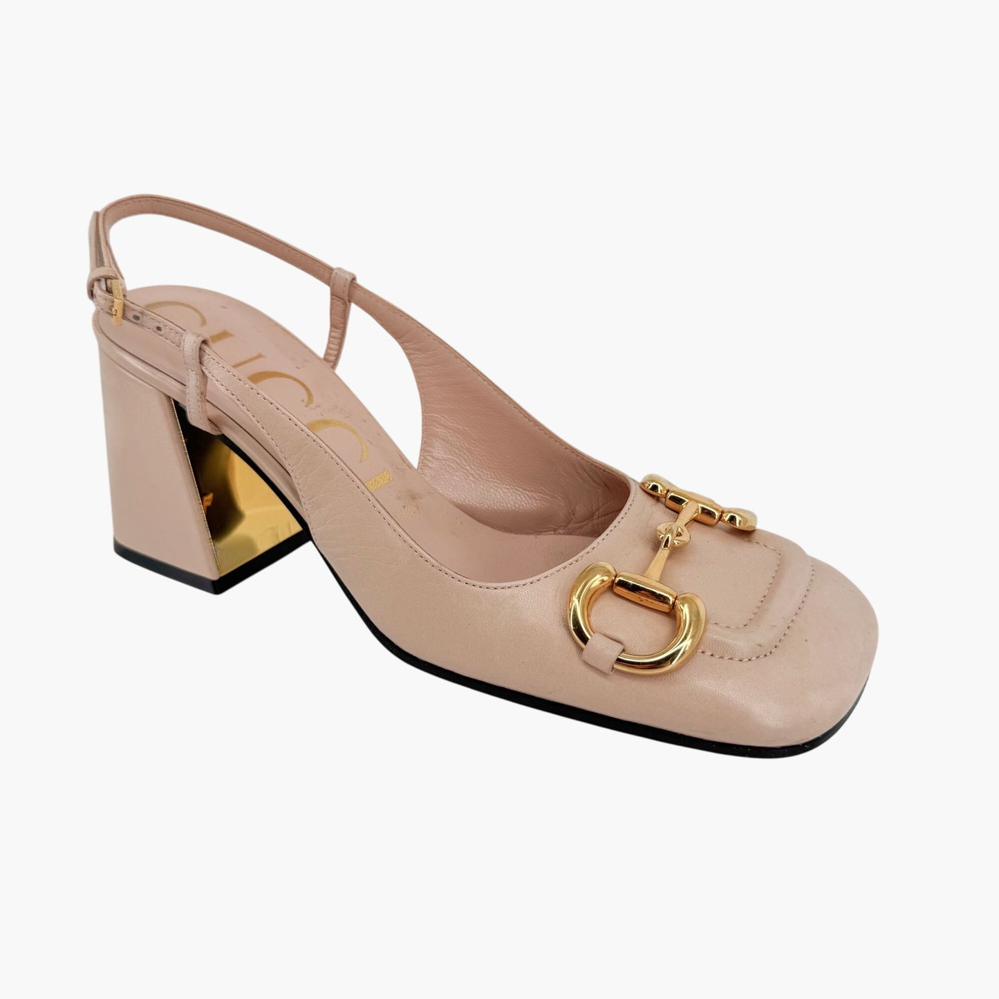 Gucci Baby Horsebit Slingback Pumps in Beige Leather – Size 37.5