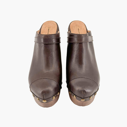 Chanel Block Heel Clog Mules in Brown Leather Size 39