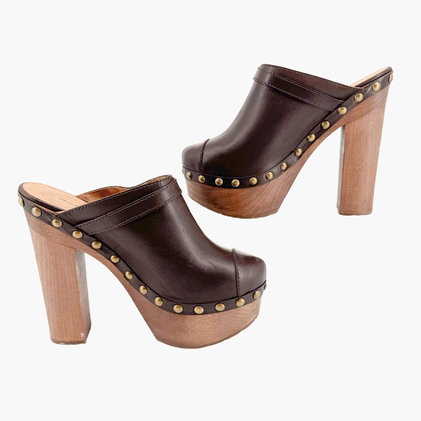 Chanel Block Heel Clog Mules in Brown Leather Size 39