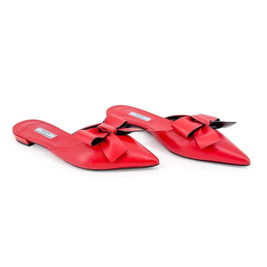 Prada Pointed Bow Mule Flats Red Size 38.5