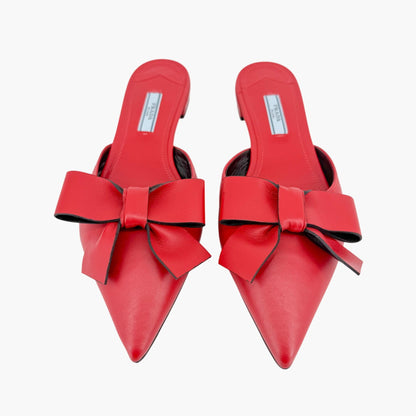 Prada Pointed Bow Mule Flats Red Size 38.5