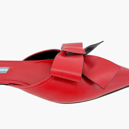 Prada Pointed Bow Mule Flats Red Size 38.5