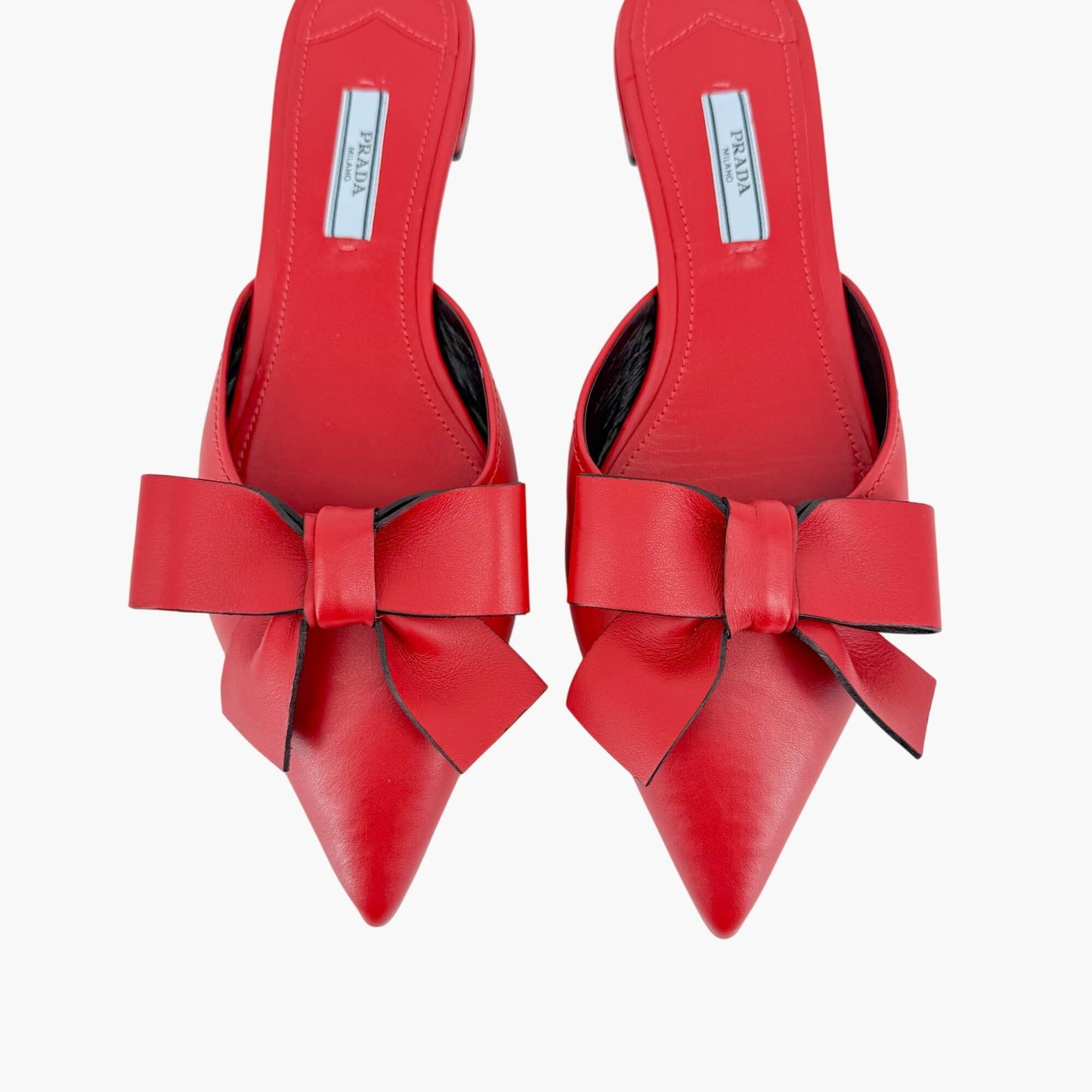 Prada Pointed Bow Mule Flats Red Size 38.5