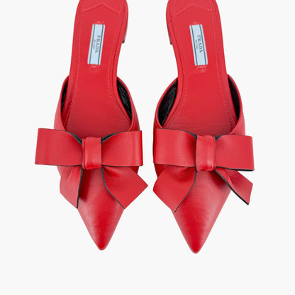 Prada Pointed Bow Mule Flats Red Size 38.5