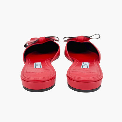 Prada Pointed Bow Mule Flats Red Size 38.5