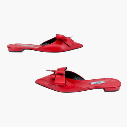 Prada Pointed Bow Mule Flats Red Size 38.5