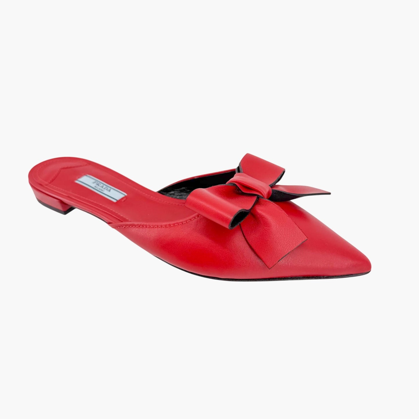 Prada Pointed Bow Mule Flats Red Size 38.5