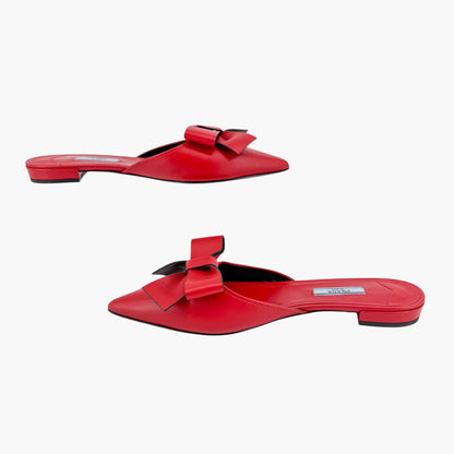 Prada Pointed Bow Mule Flats Red Size 38.5