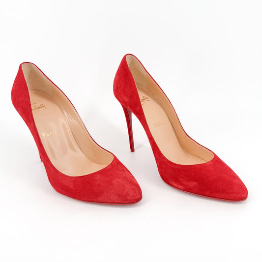 Christian Louboutin Eloise 100 Pumps in Loubi Red Suede Size 38.5