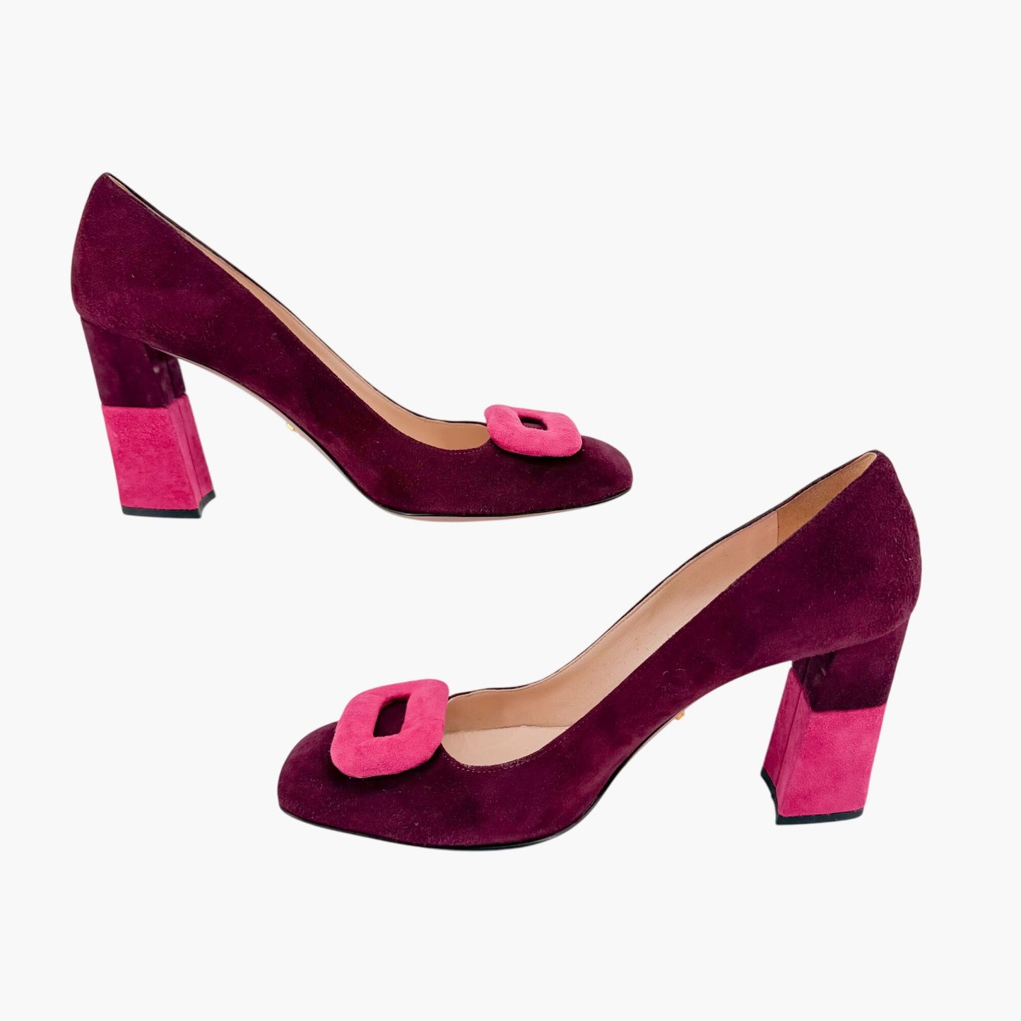 Prada Two Tone Block Heel Pumps Maroon Magenta Size 38.5