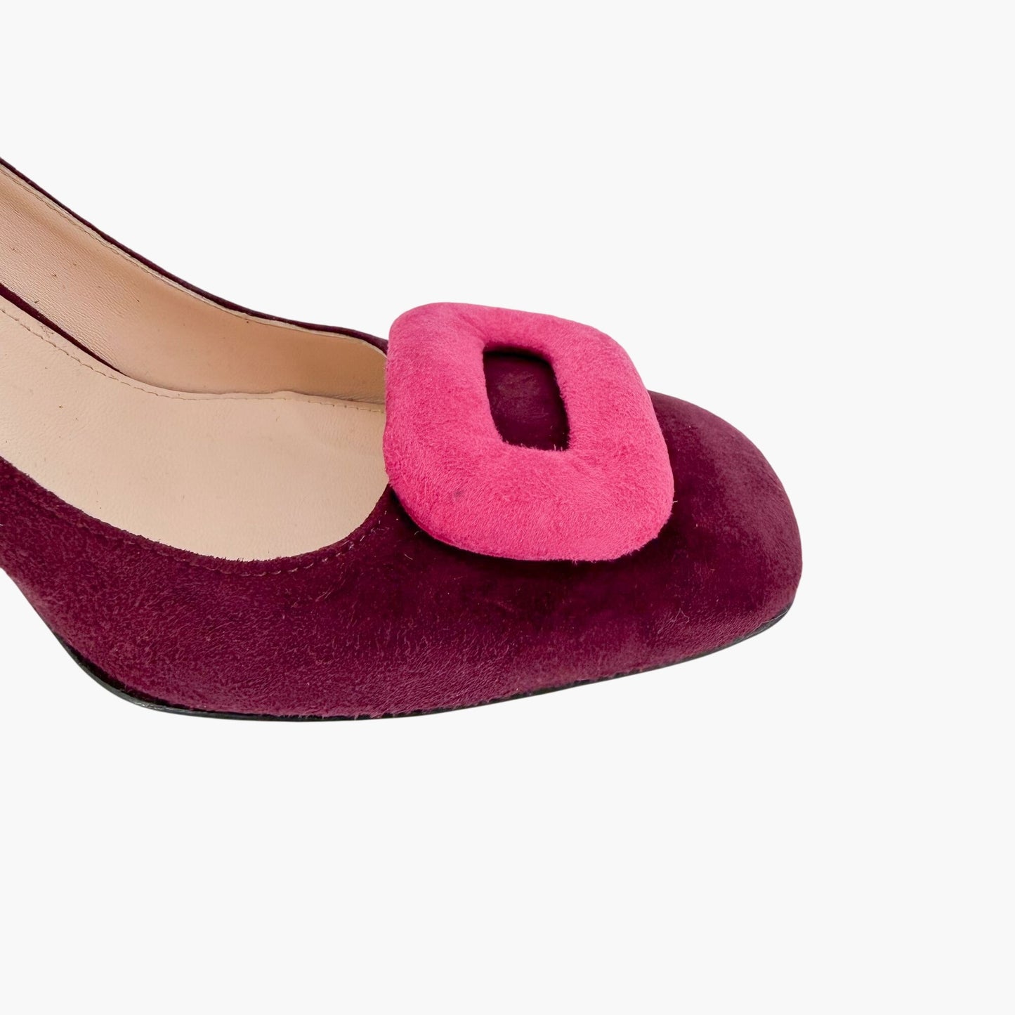 Prada Two Tone Block Heel Pumps Maroon Magenta Size 38.5