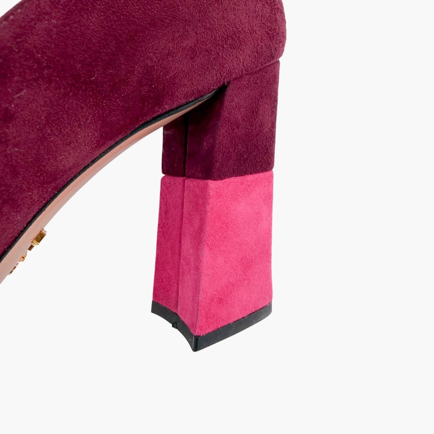 Prada Two Tone Block Heel Pumps Maroon Magenta Size 38.5
