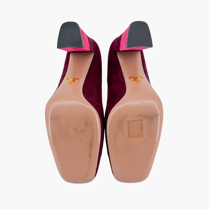 Prada Two Tone Block Heel Pumps Maroon Magenta Size 38.5