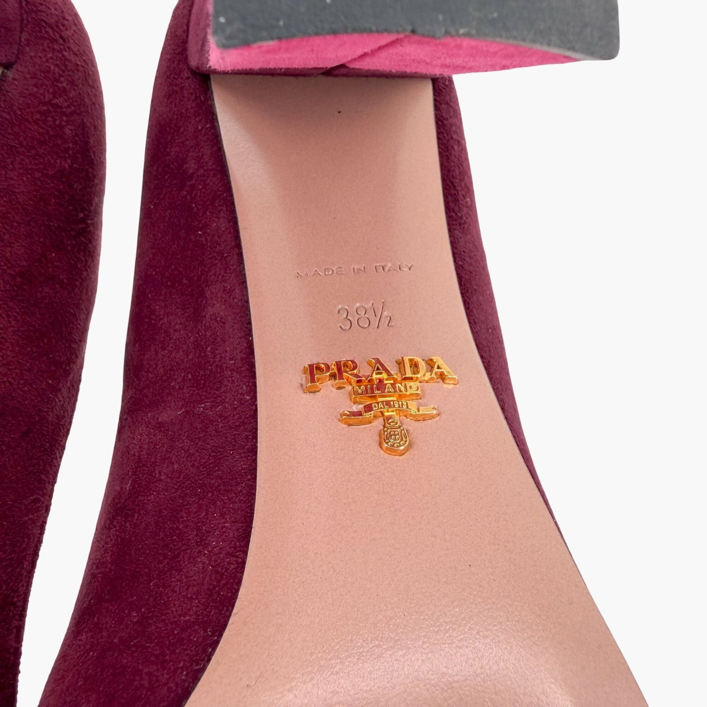 Prada Two Tone Block Heel Pumps Maroon Magenta Size 38.5