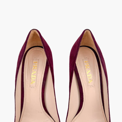 Prada Two Tone Block Heel Pumps Maroon Magenta Size 38.5