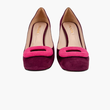 Prada Two Tone Block Heel Pumps Maroon Magenta Size 38.5