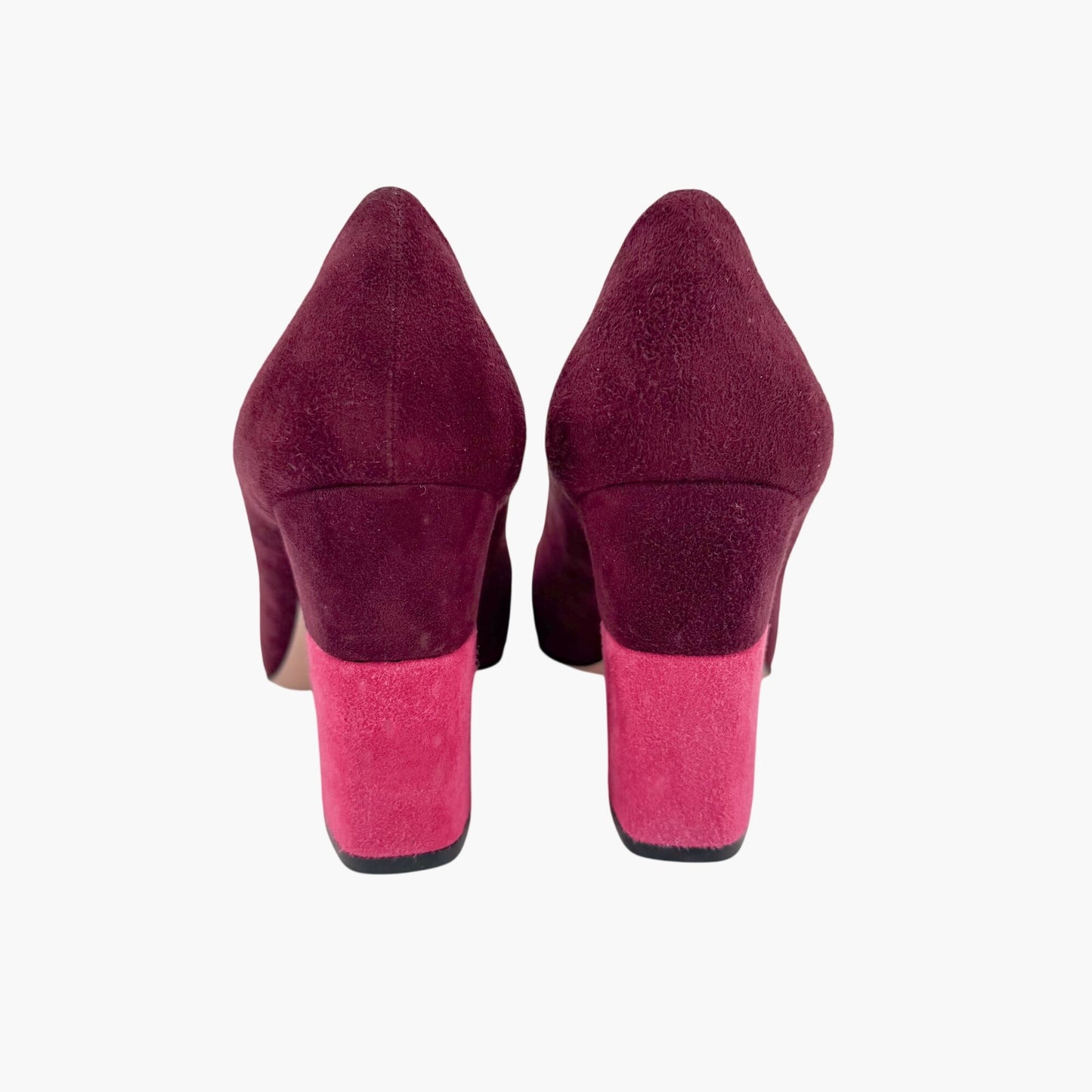 Prada Two Tone Block Heel Pumps Maroon Magenta Size 38.5