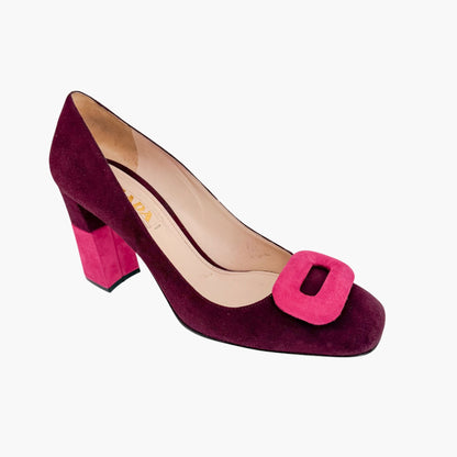 Prada Two Tone Block Heel Pumps Maroon Magenta Size 38.5