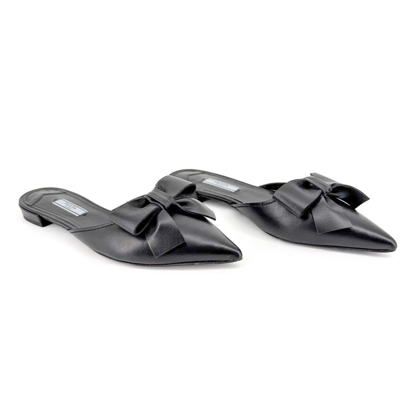 Prada Pointed Bow Mule Flats Black Size 38.5