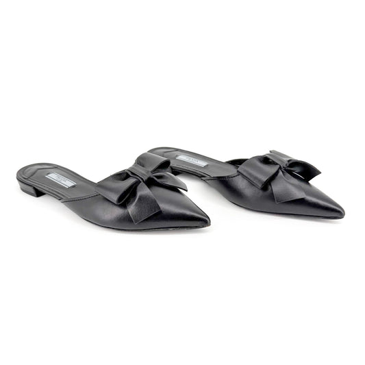 Prada Pointed Bow Mule Flats Black Size 38.5