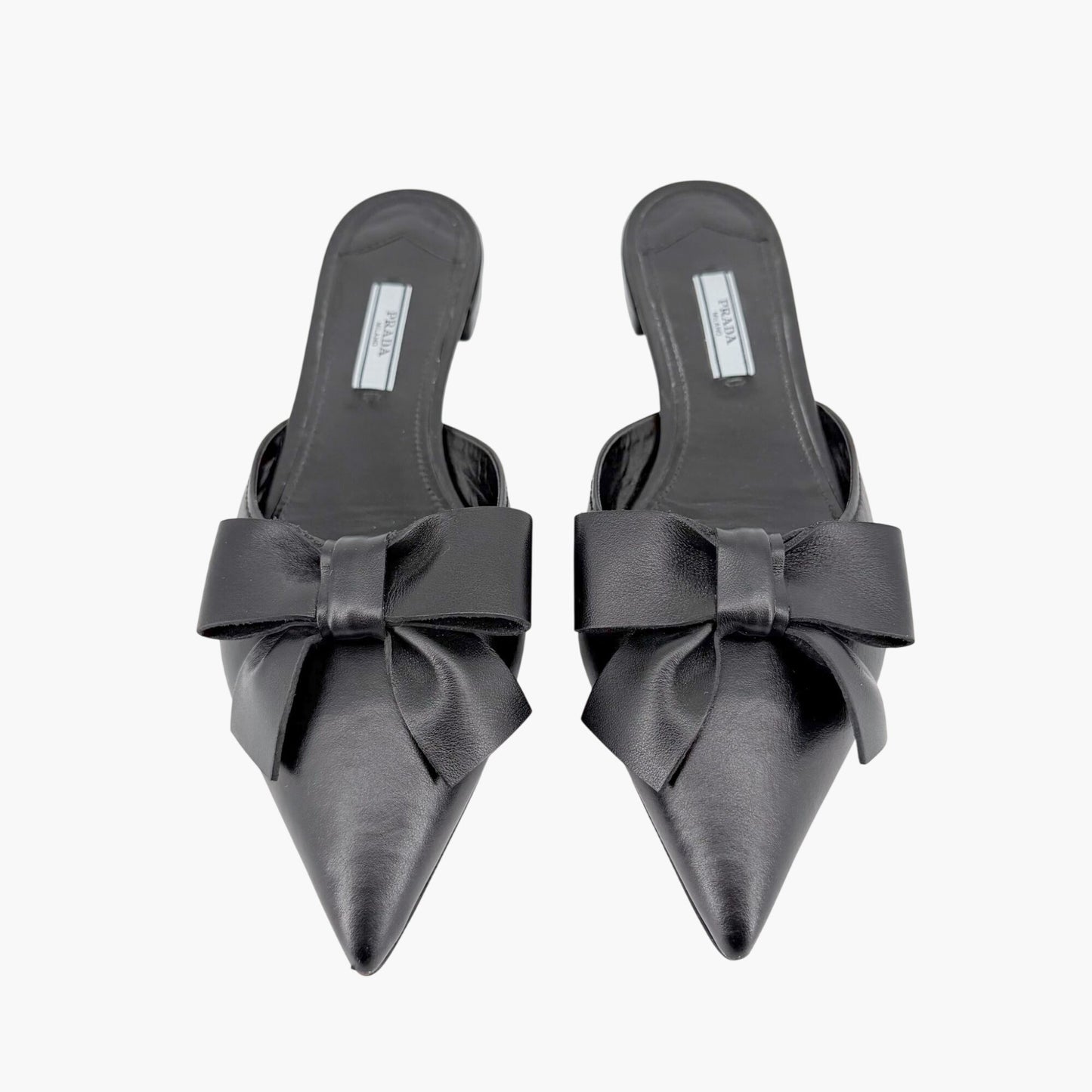 Prada Pointed Bow Mule Flats Black Size 38.5