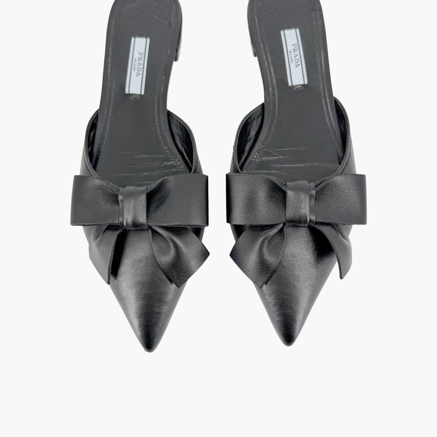 Prada Pointed Bow Mule Flats Black Size 38.5