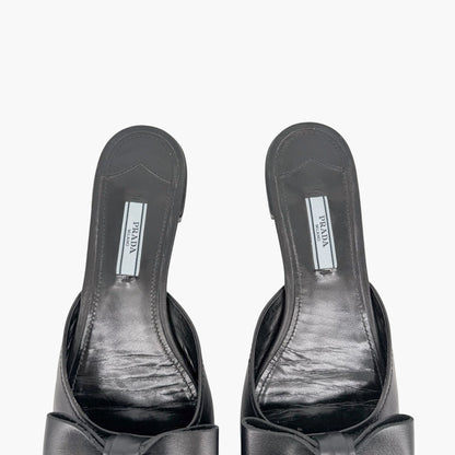 Prada Pointed Bow Mule Flats Black Size 38.5