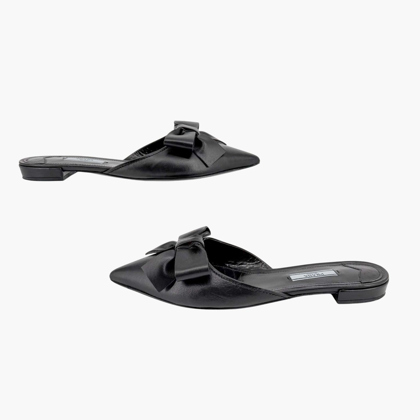 Prada Pointed Bow Mule Flats Black Size 38.5