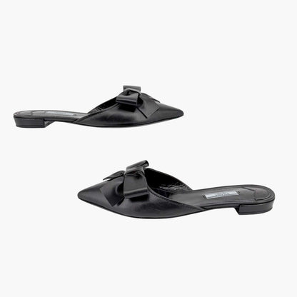 Prada Pointed Bow Mule Flats Black Size 38.5