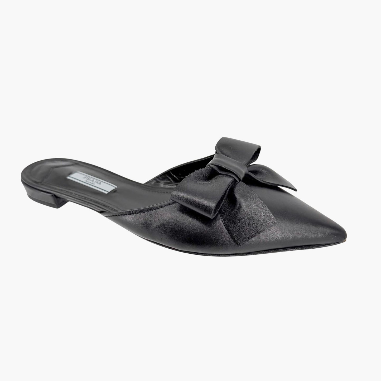 Prada Pointed Bow Mule Flats Black Size 38.5