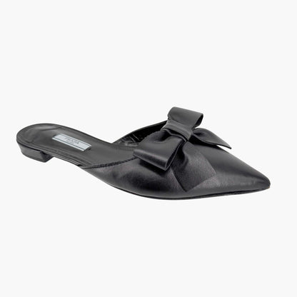 Prada Pointed Bow Mule Flats Black Size 38.5
