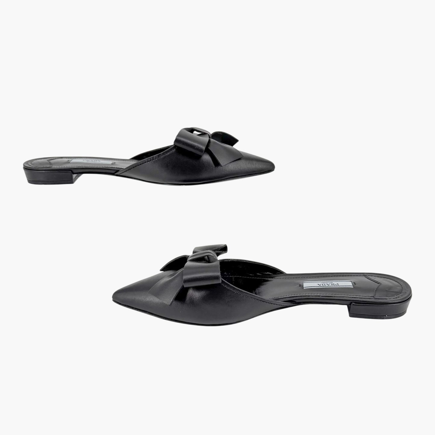 Prada Pointed Bow Mule Flats Black Size 38.5