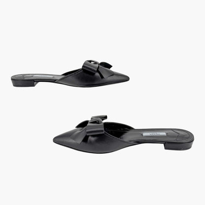 Prada Pointed Bow Mule Flats Black Size 38.5