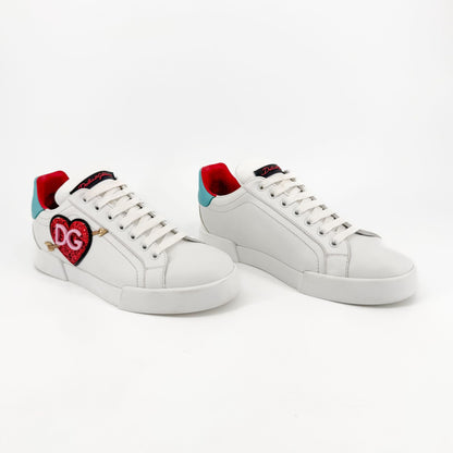 Dolce & Gabbana Portofino Heart Sneakers in White Leather – Size 39.5
