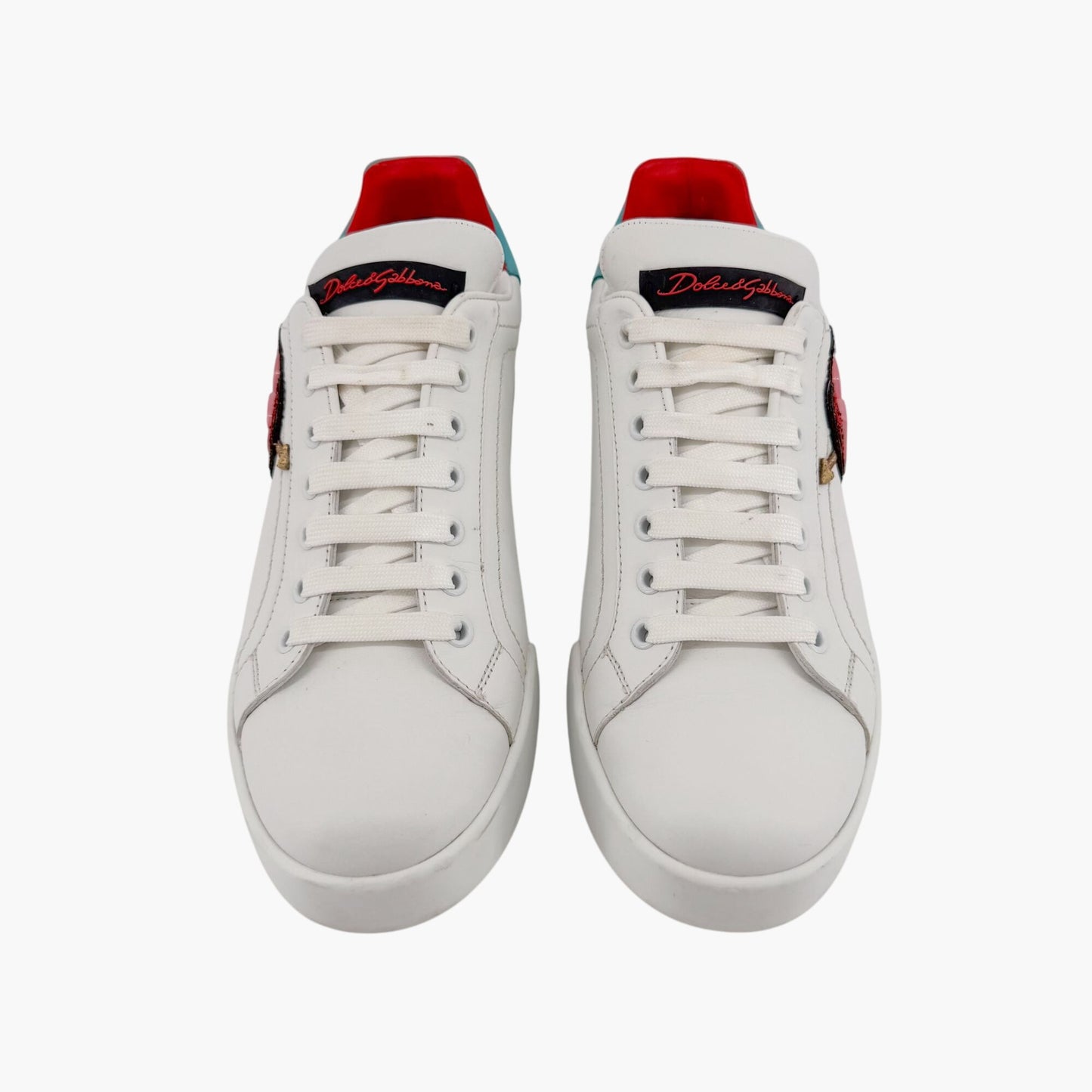 Dolce & Gabbana Portofino Heart Sneakers in White Leather – Size 39.5