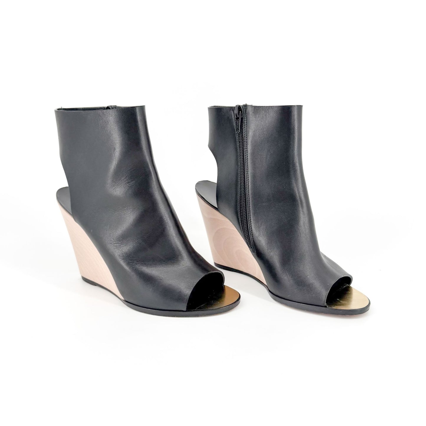 Chanel Peep Toe Wedge Booties Black Size 39