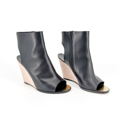 Chanel Peep Toe Wedge Booties Black Size 39