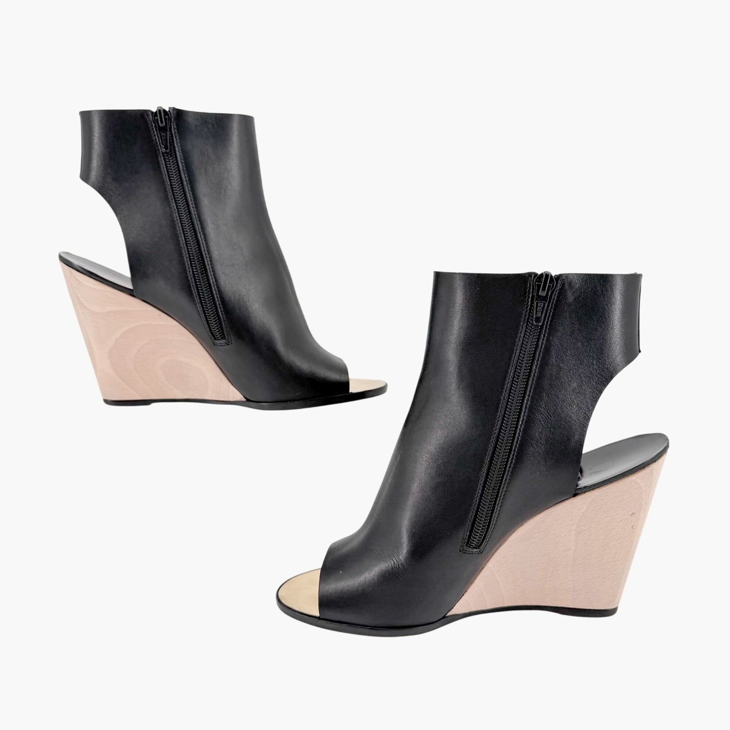 Chanel Peep Toe Wedge Booties Black Size 39