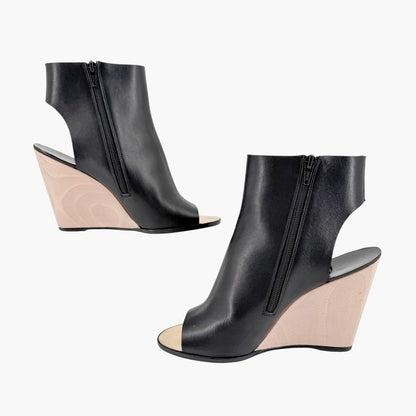 Chanel Peep Toe Wedge Booties Black Size 39