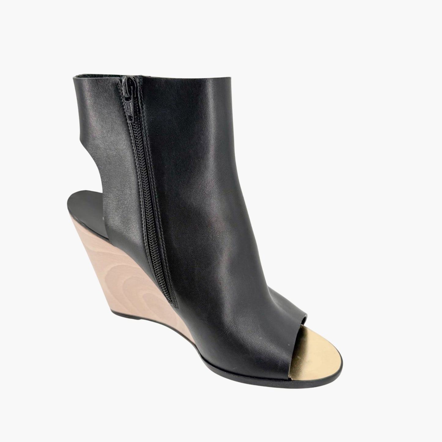 Chanel Peep Toe Wedge Booties Black Size 39