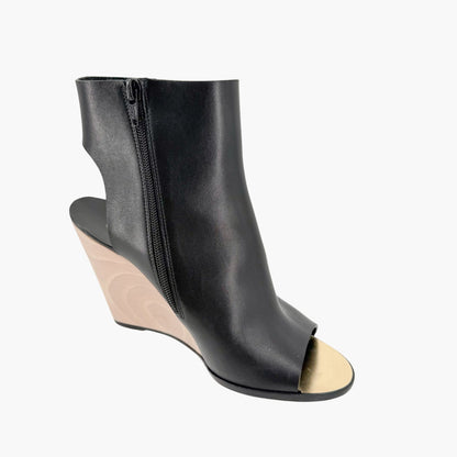 Chanel Peep Toe Wedge Booties Black Size 39