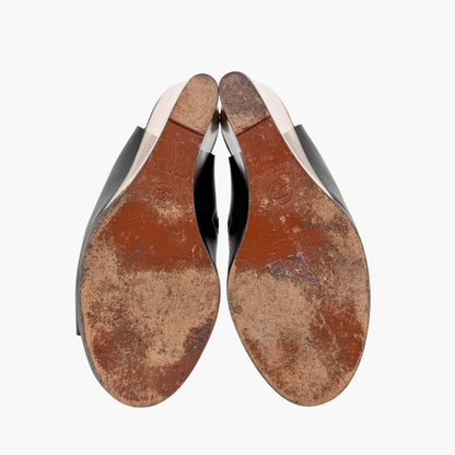 Chanel Peep Toe Wedge Booties Black Size 39